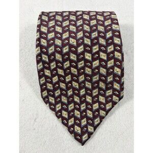 BARRINGTON Silk Neck Tie 58X4" Made in Italy Blue/Burgundy/Cream